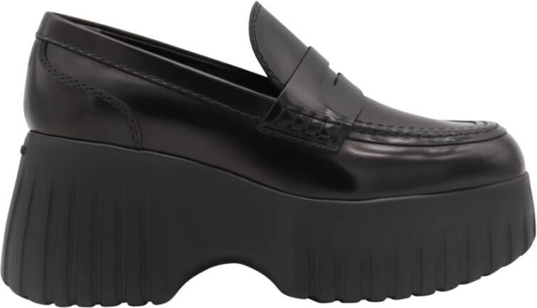 Hogan Zwarte Leren Loafers Oversized Zool Black Dames