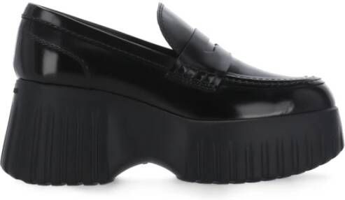 Hogan Zwarte Leren Loafers Ronde Neus Black Dames