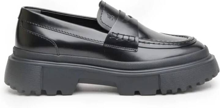 Hogan Zwarte Leren Mocassin Black Dames