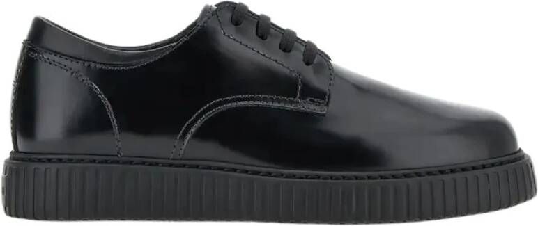 Hogan Zwarte Leren Platte Schoenen Black Heren