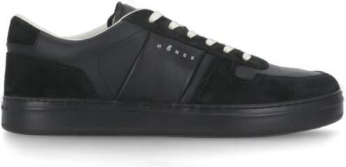 Hogan Zwarte Leren Sneakers Ronde Neus Logo Black Heren