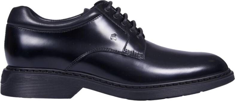 Hogan Zwarte Leren Veterschoenen Black Heren