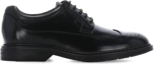 Hogan Zwarte Leren Veterschoenen Duilio Patroon Black Heren