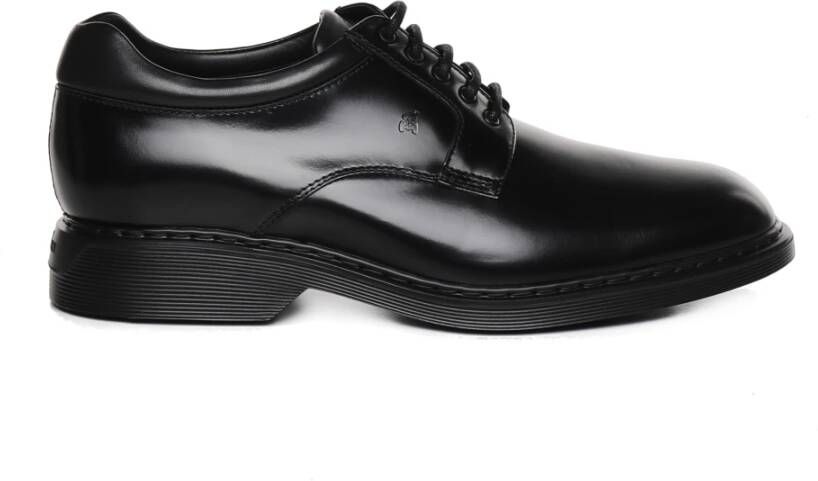 Hogan Klassieke Leren Veterschoenen met Rubberen Zool Black Heren