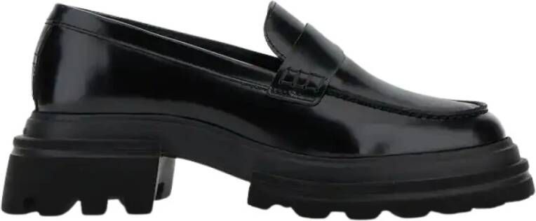 Hogan Zwarte platte schoenen van zacht leer Black Dames