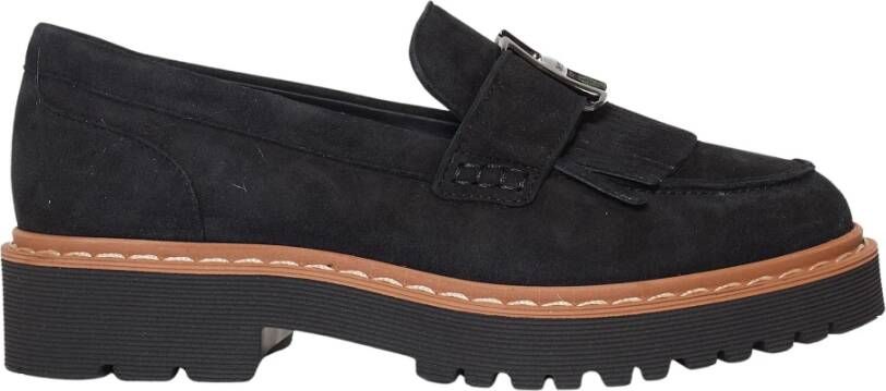 Hogan Zwarte Suède Franje Loafers Black Dames