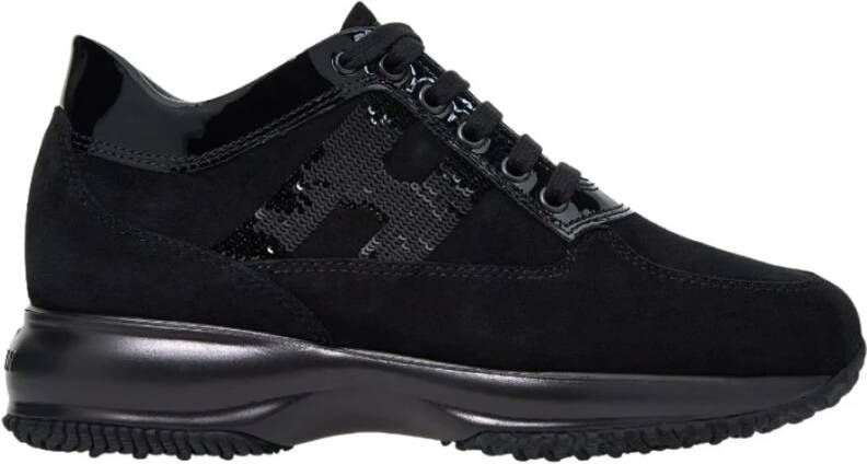 Hogan Zwarte Interactieve Suède Sneakers met Patentdetails Black Dames