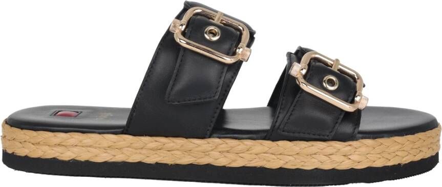 Högl Gevlochten zool zwarte leren sandalen Black Dames