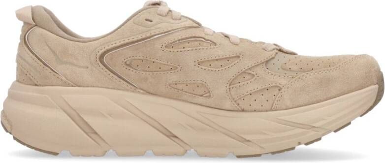 Hoka One Suede Buitenschoen Lichtgewicht Vetersluiting Beige Heren