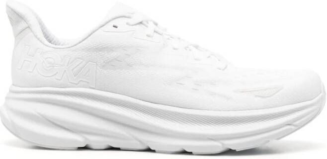 Hoka One Witte Veterschoen met Geribbelde Zool White Heren