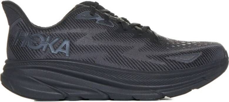 Hoka One Zwarte Mesh Panel Vetersneakers Black Heren