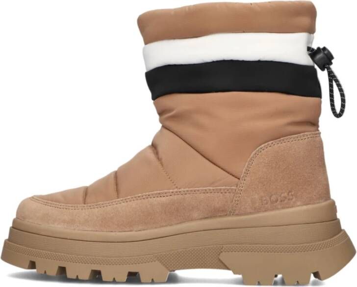 Hugo Boss Beige Enkelboots met Streeprand en Faux Fur Beige Dames