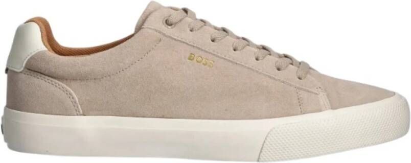 Hugo Boss Beige Suède Lage Sneakers Vetersluiting Beige Heren