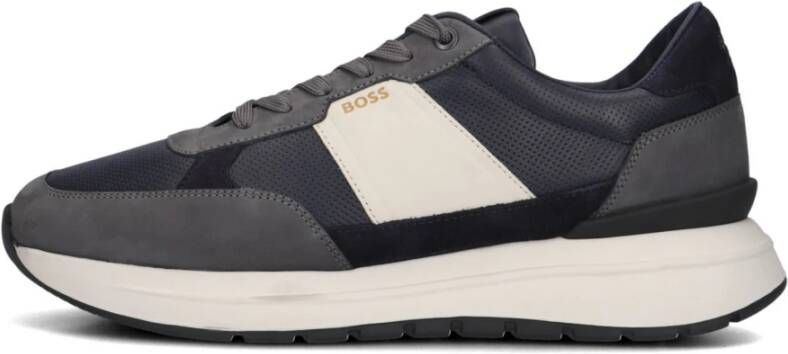 Hugo Boss Blauw Leren Mesh Sneakers Multicolor Heren