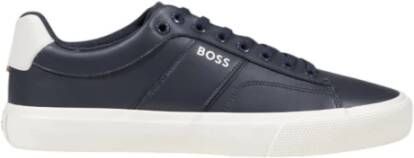 Hugo Boss Blauwe Leren Sneakers Herfst Winter Blue Heren