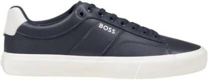 Hugo Boss Blauwe Leren Sneakers Herfst Winter Collectie Blue Heren