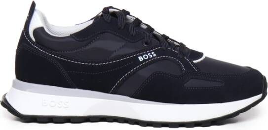 Hugo Boss Blauwe Leren Sneakers met Logo Applique Blue Heren