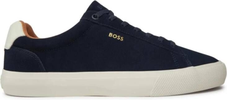 Hugo Boss Blauwe Suède Lage Sneakers Vetersluiting Blue Heren