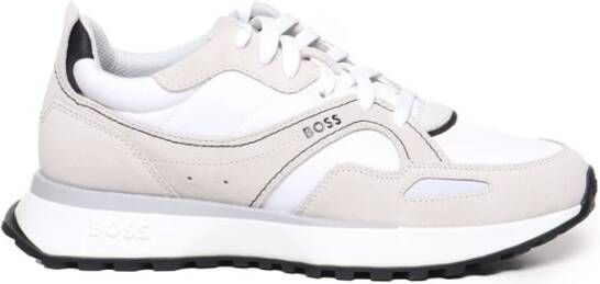 Hugo Boss Leren Sneakers Ronde Neus Logo Vetersluiting Beige Heren