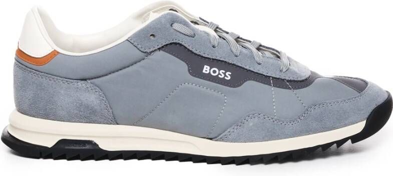 Hugo Boss Pastelblauwe Sneakers met Vetersluiting en Zijlogo Blue Heren