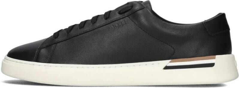 Hugo Boss Zwarte Leren Lage Sneaker Black Heren