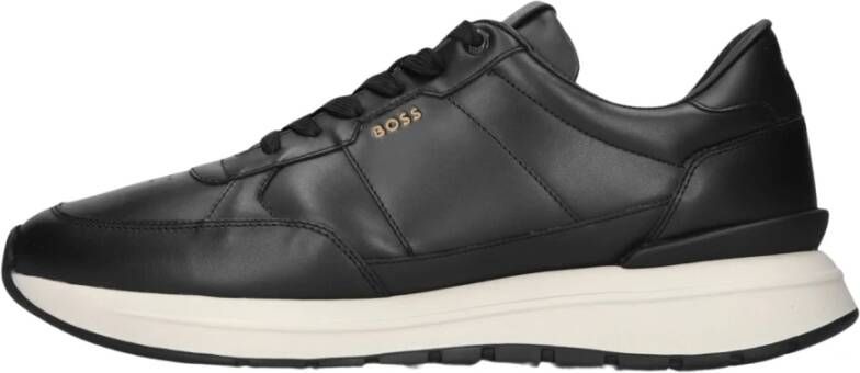 Hugo Boss Zwarte Leren Mesh Sneakers Black Heren