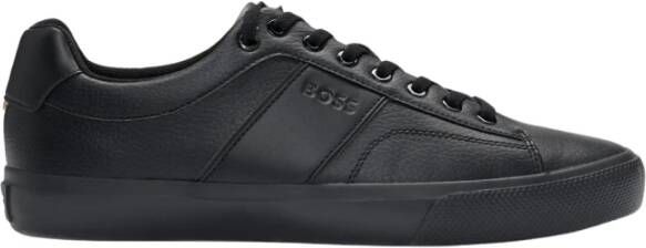 Hugo Boss Zwarte Leren Sneakers Aiden Black Heren