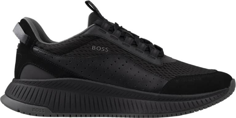 Hugo Boss Zwarte Leren Sneakers Black Heren