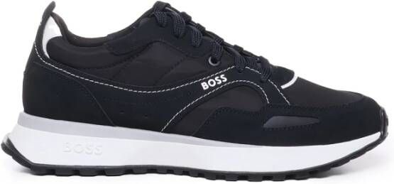 Hugo Boss Zwarte Leren Sneakers met Contrasterend Logo Black Heren