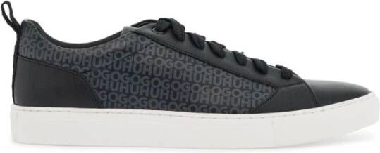 Hugo Boss Zwarte Leren Sneakers met Grijs Logo Black Heren