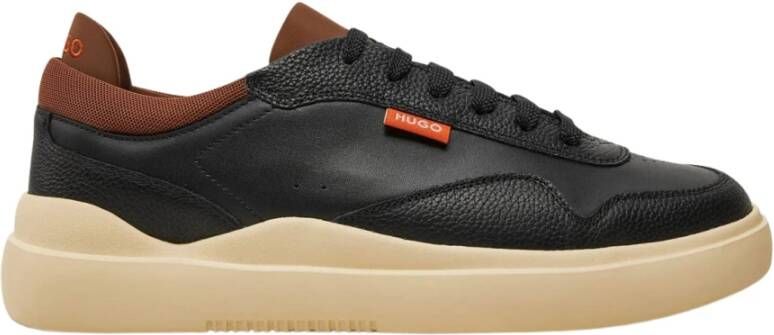 Hugo Boss Zwarte Leren Sneakers met Kleurrijke Details Black Heren