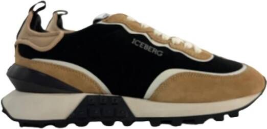 Iceberg Leren Sneakers Zwart Beige Contrast Brown Heren