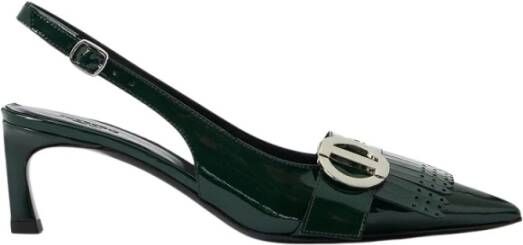 Iceberg Zwarte gepatineerde leren pumps met kittenhak logo en franje Green Dames