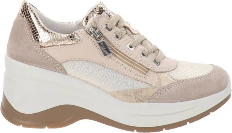 IGI&Co Leren en stoffen sneakers voor vrouwen Beige Dames