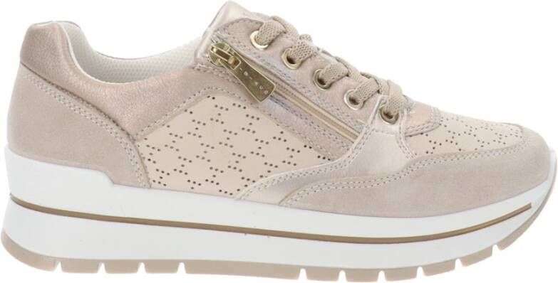 IGI&Co Leren Sneakers met Vetersluiting en Rits Beige Dames