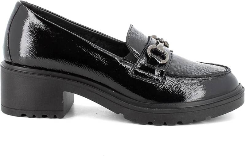 IGI&Co Zwarte leren mocassin met gerimpeld effect Black Dames