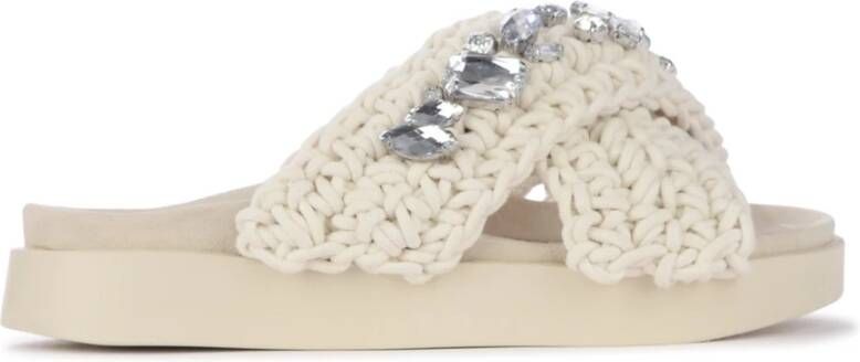 Inuikii Ivoire Slipper met Kruisdesign en Steentjes White Dames