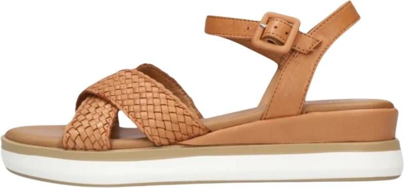 Inuovo Cognac Leren Sandalen met Kruisbanden Brown Dames