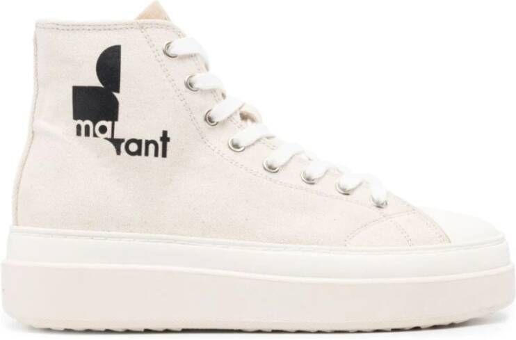 Isabel marant Hoge Top Sneakers van Katoen met Logo Print Beige Dames