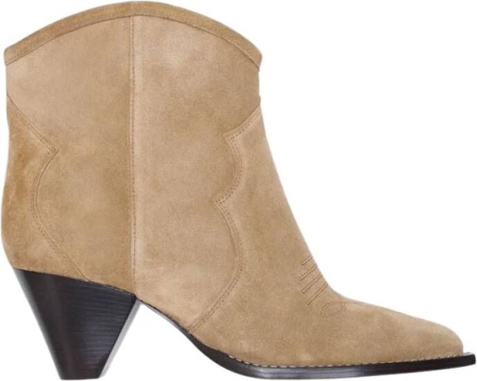 Isabel Marant Étoile Cowboy Boots-Style Zwarte Geborduurde Enkellaarsjes Beige Dames