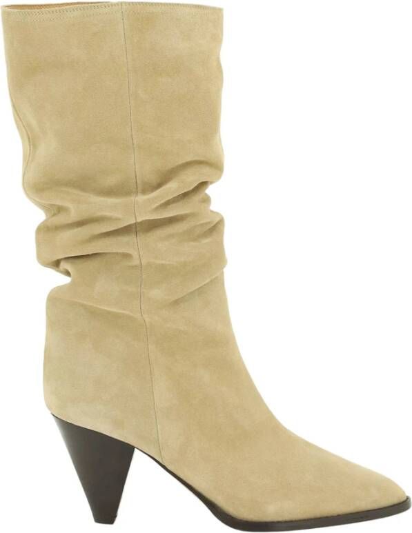 Isabel marant Beige Velvet Leren Hoge Laarzen Brown Dames