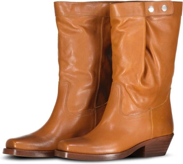 Isabel marant Leren Biker Boots met knoopdetail Brown Dames