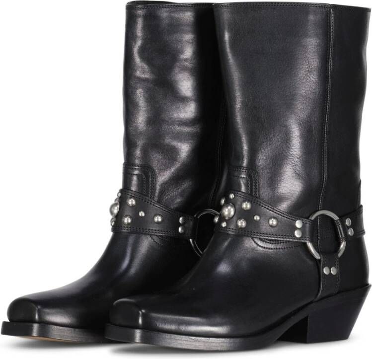 Isabel marant Zwarte Leren Stud-Embellished Vierkante Neus Schoenen Black Dames