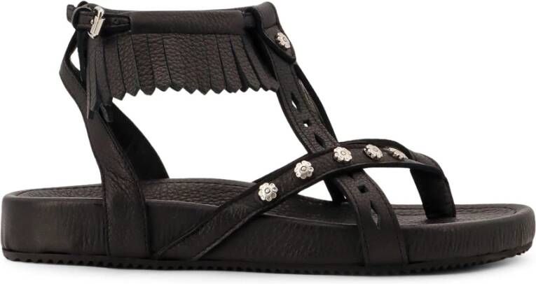 Isabel marant Leren Franje Enkelband Sandalen Black Dames