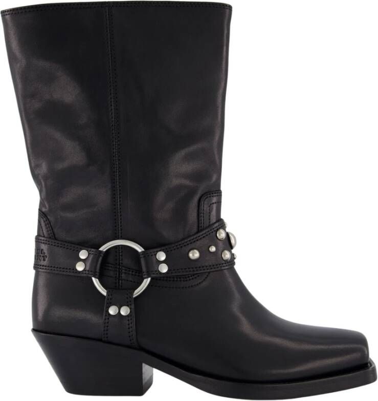 Isabel marant Zwarte Leren Stud-Embellished Vierkante Neus Schoenen Black Dames