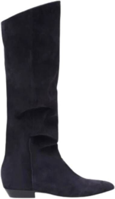 Isabel marant Zwarte Fluwelen Platte Laarzen Black Dames