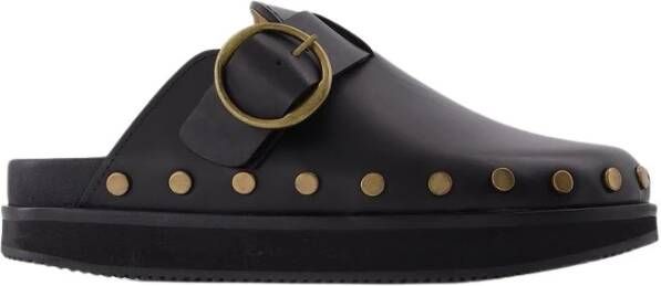 Isabel marant Zwarte Leren Platte Schoenen met Dikke Zolen Black Dames