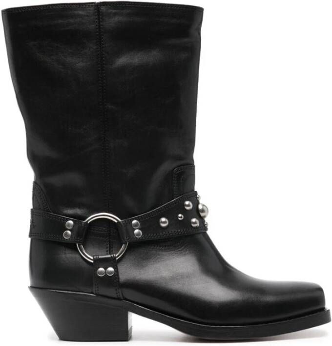 Isabel marant Zwarte Leren Stud-Embellished Vierkante Neus Schoenen Black Dames