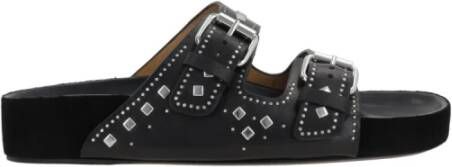 Isabel marant Zwarte leren studs platte sandalen Black Dames