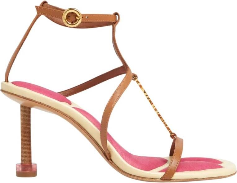 Jacquemus Bruine Hoge Hak Sandalen met Metalen Gesp Brown Dames